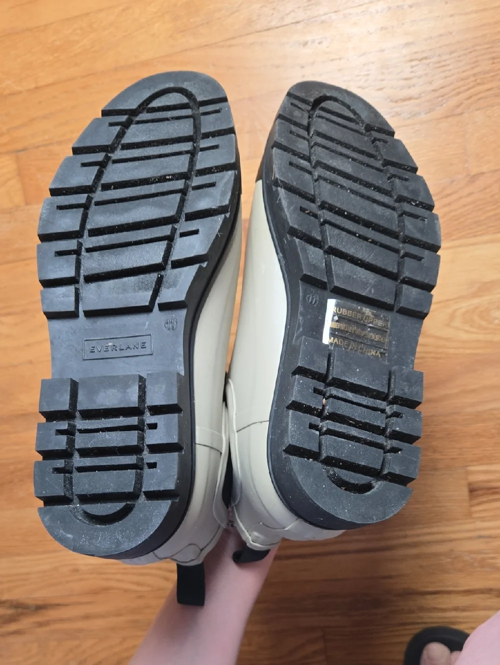 Everlane stone/black rubber ankle rain boots